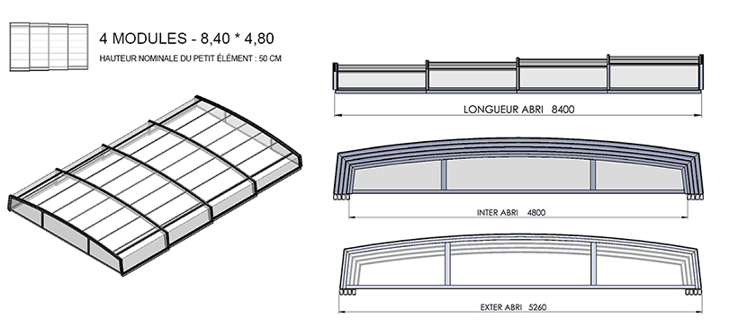 Exemples dimensions abri telescopique